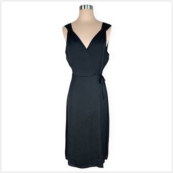 Paige Black Cerisa Matte Satin Dot Pattern Print Sleeveless Silky Wrap Dress S - Picture 5 of 8
